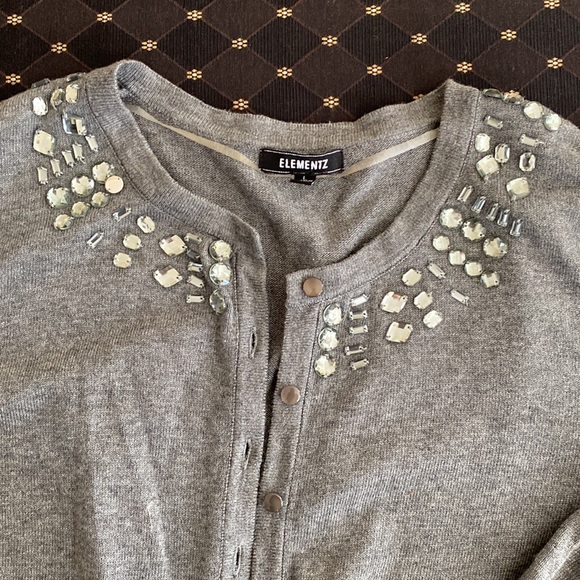Grey knit cardigan with embellishments - Picture 2 of 5